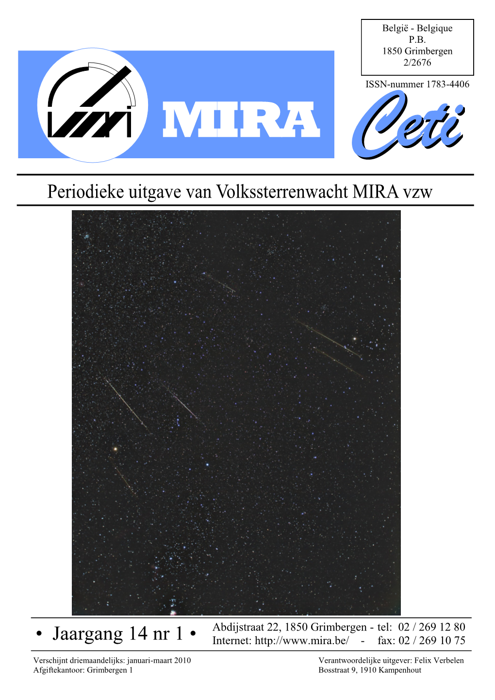 MIRA Ceticeti Periodieke Uitgave Van Volkssterrenwacht MIRA Vzw