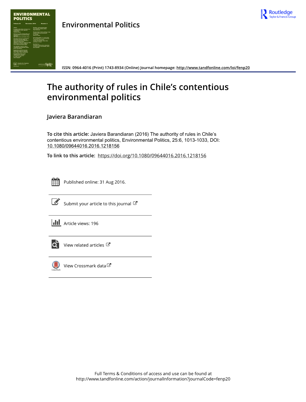 The Authority of Rules in Chile's Contentious Environmental Politics