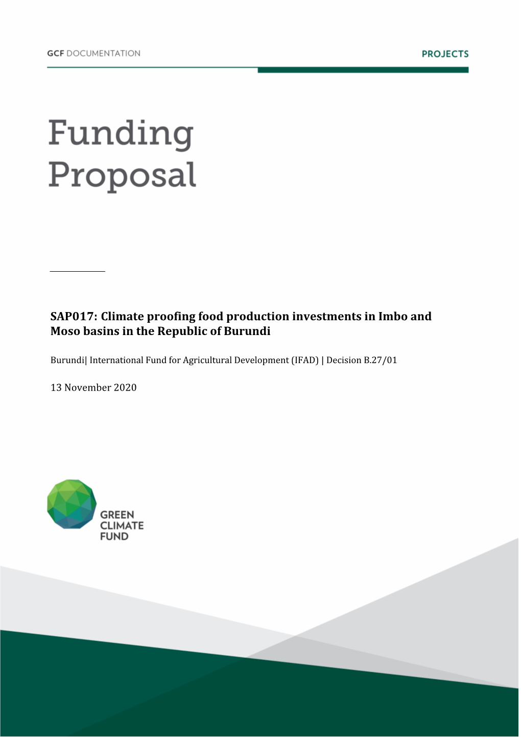 Climate Proofing Food Production Investments in Imbo and Moso Basins in the Republic of Burundi