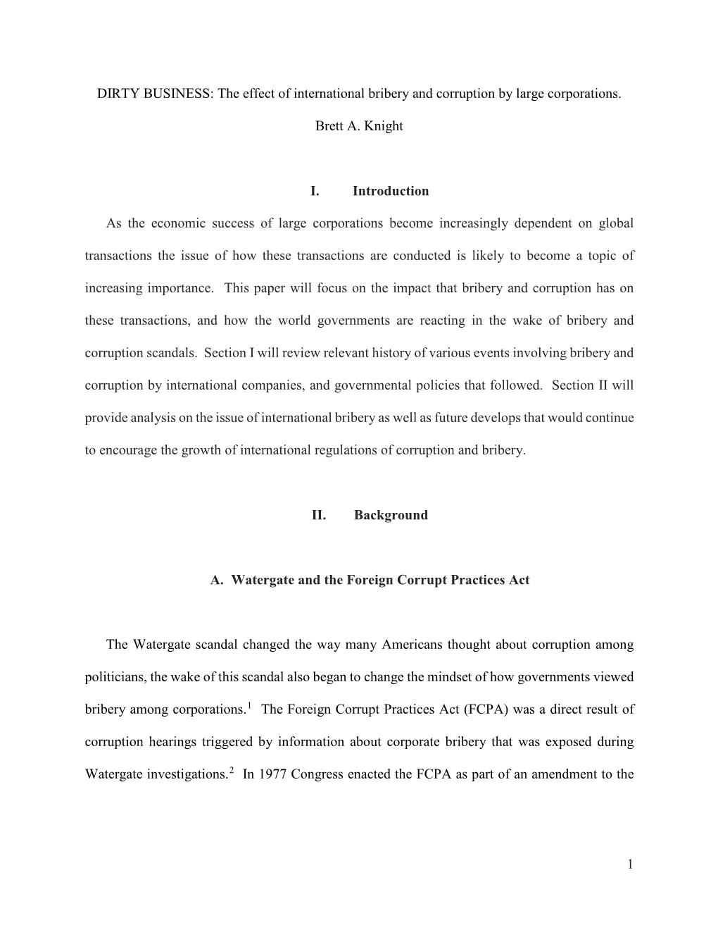 The Effect of International Bribery and Corruption by Large Corporations