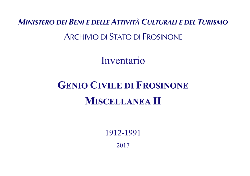 Inventario GENIO CIVILE DI FROSINONE MISCELLANEA II 1912-1991