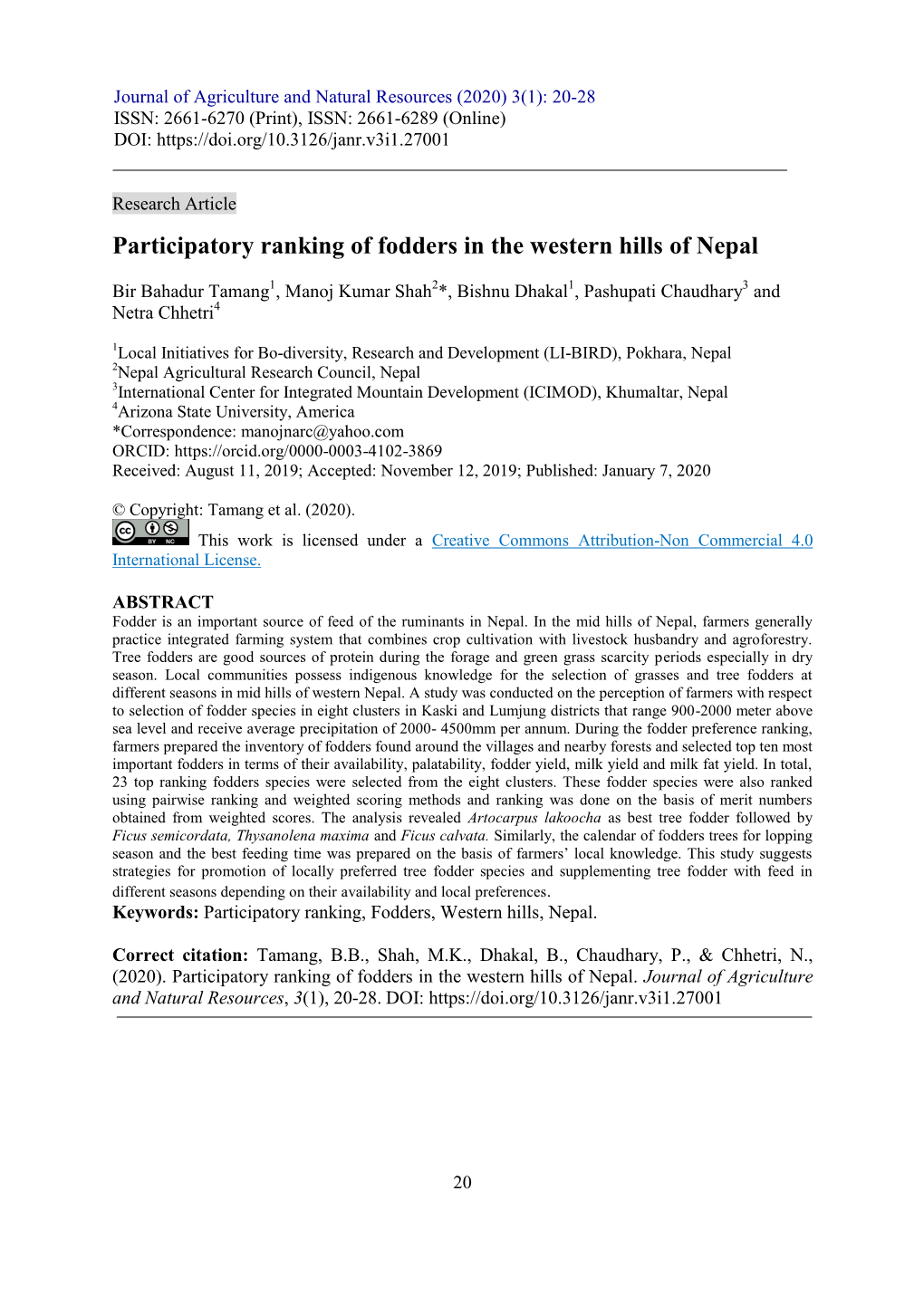 Participatory Ranking of Fodders in the Western Hills of Nepal
