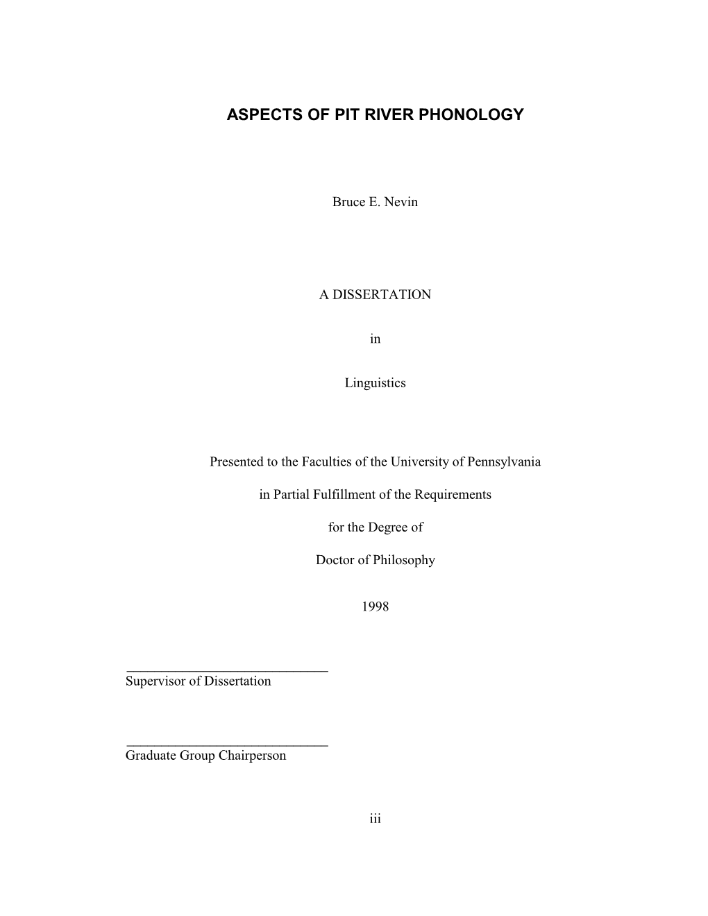 Aspects of Pit River Phonology