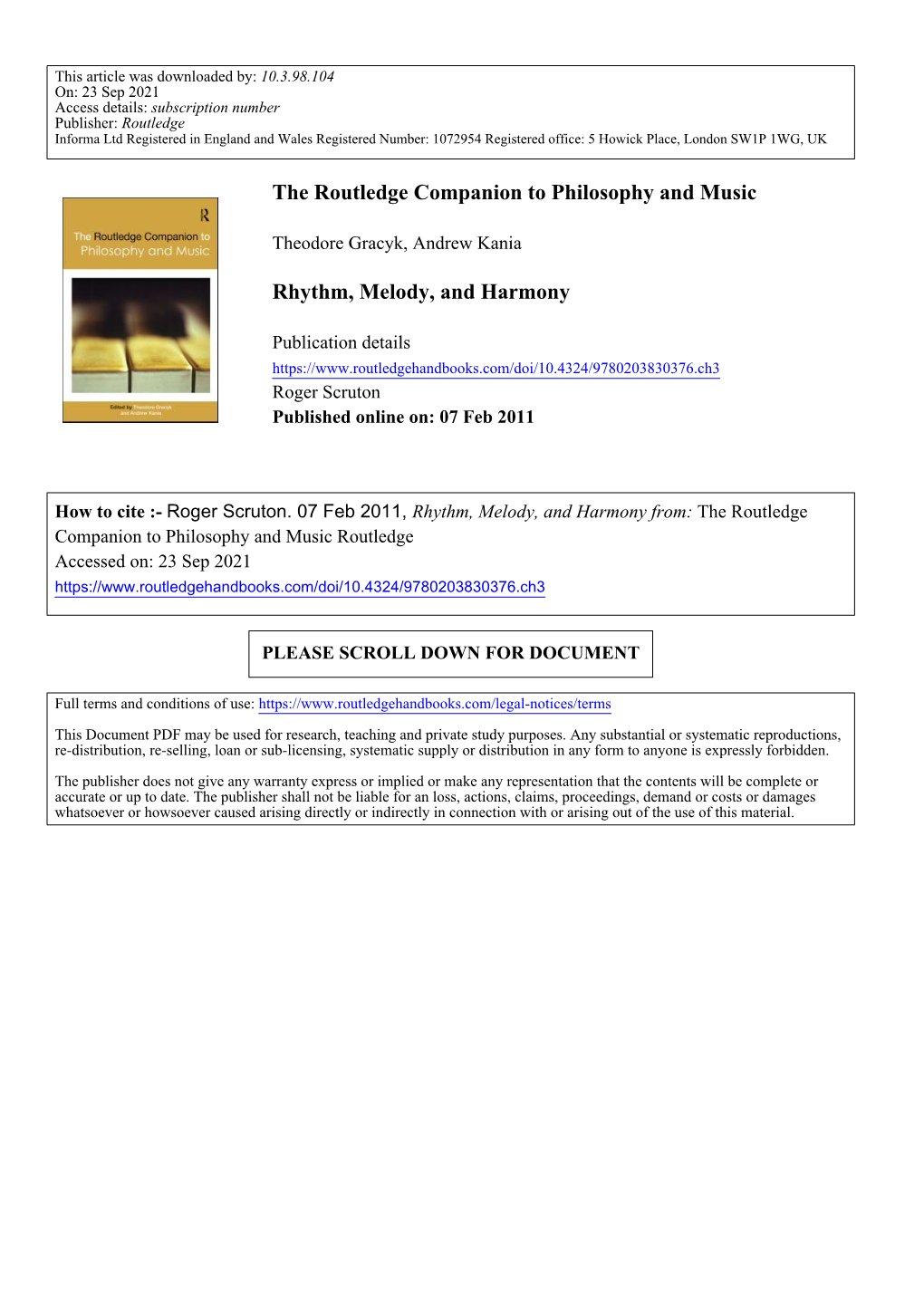 The Routledge Companion to Philosophy and Music Rhythm