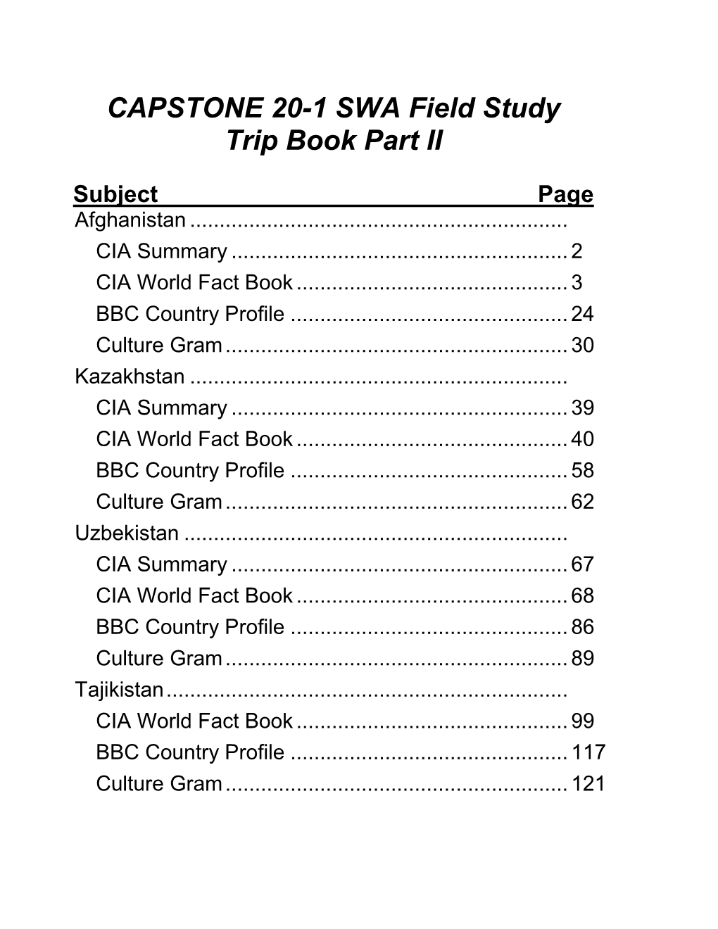 CAPSTONE 20-1 SWA Field Study Trip Book Part II