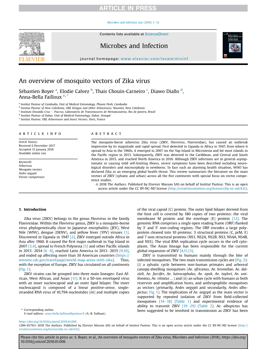 An Overview of Mosquito Vectors of Zika Virus