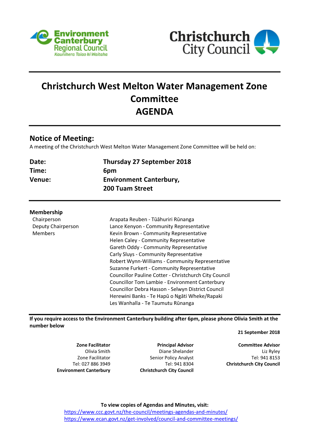Agenda of Christchurch West Melton Water Management Zone