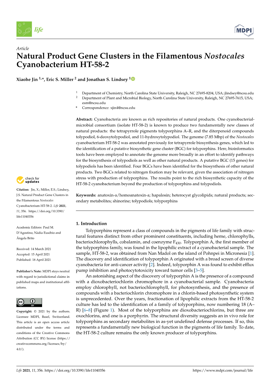 Natural Product Gene Clusters in the Filamentous Nostocales Cyanobacterium HT-58-2