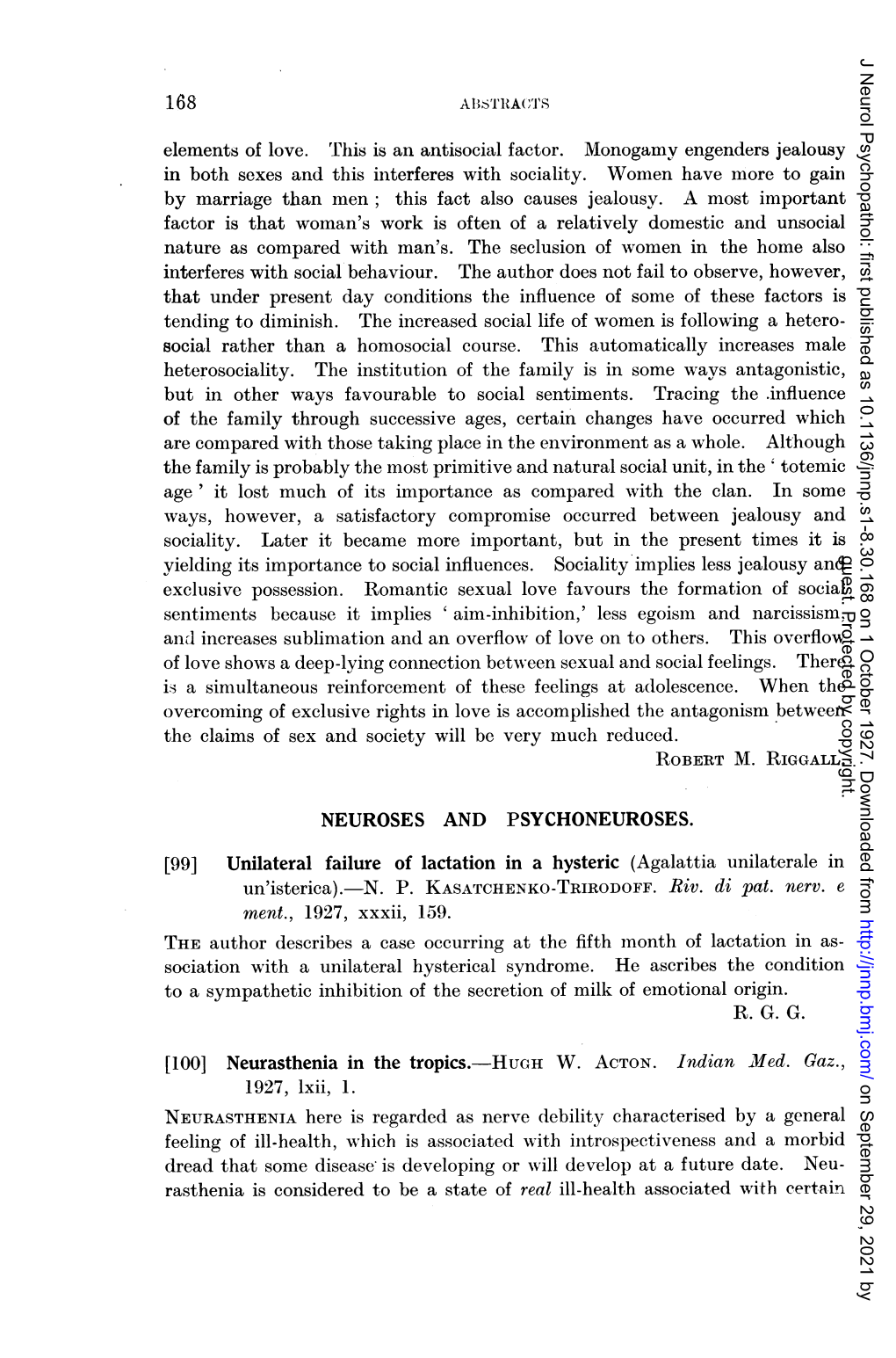 NEUROSES and PSYCHONEUROSES. 1927, Lxii, 1