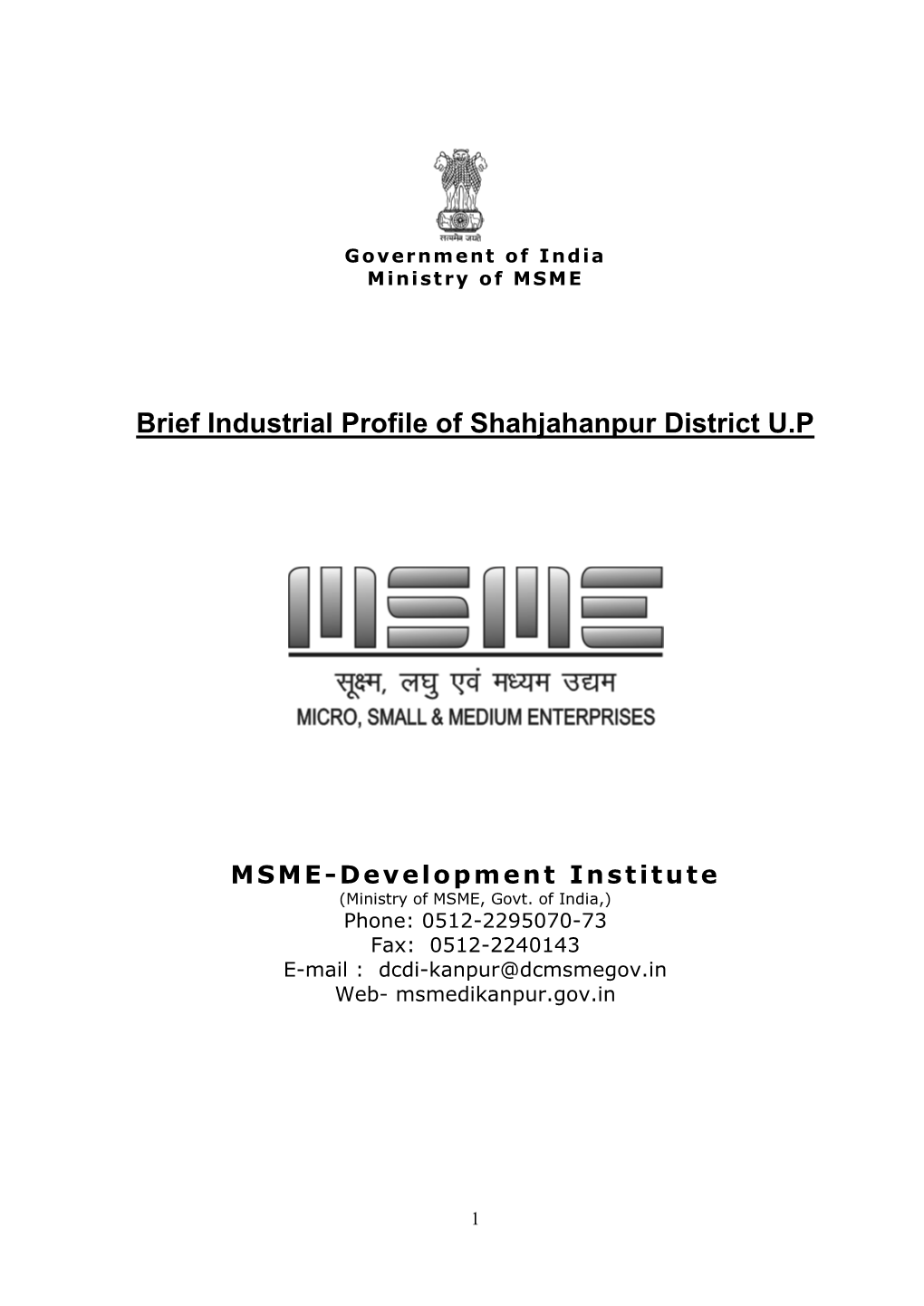 Ubrief Industrial Profile of Shahjahanpur District