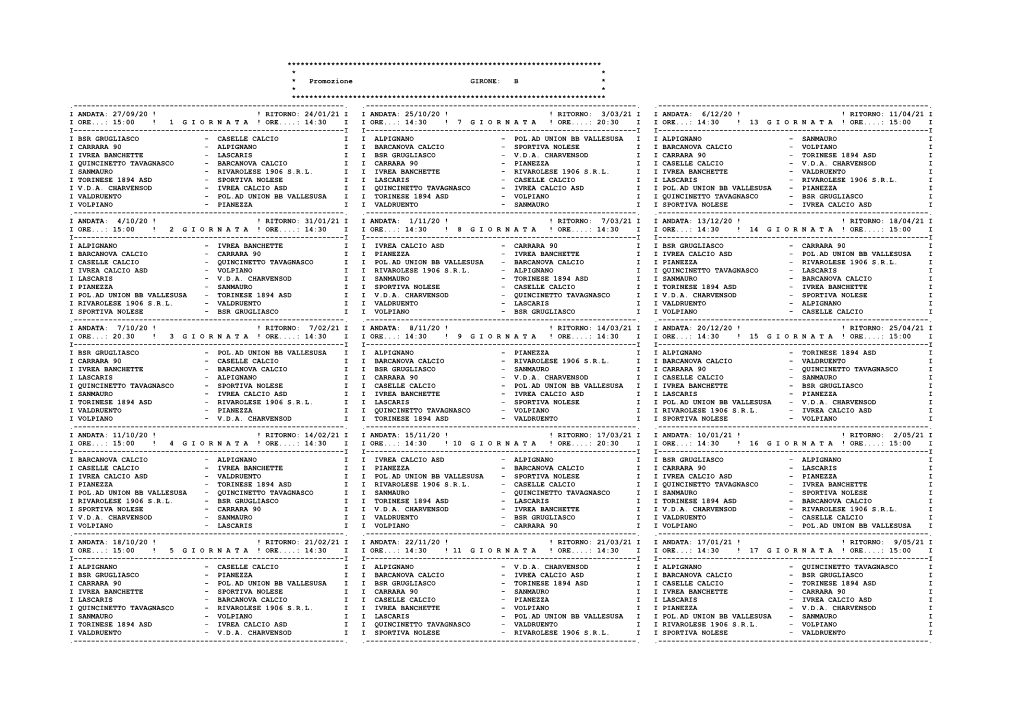 Promozione GIRONE: B * * * ************************************************************************