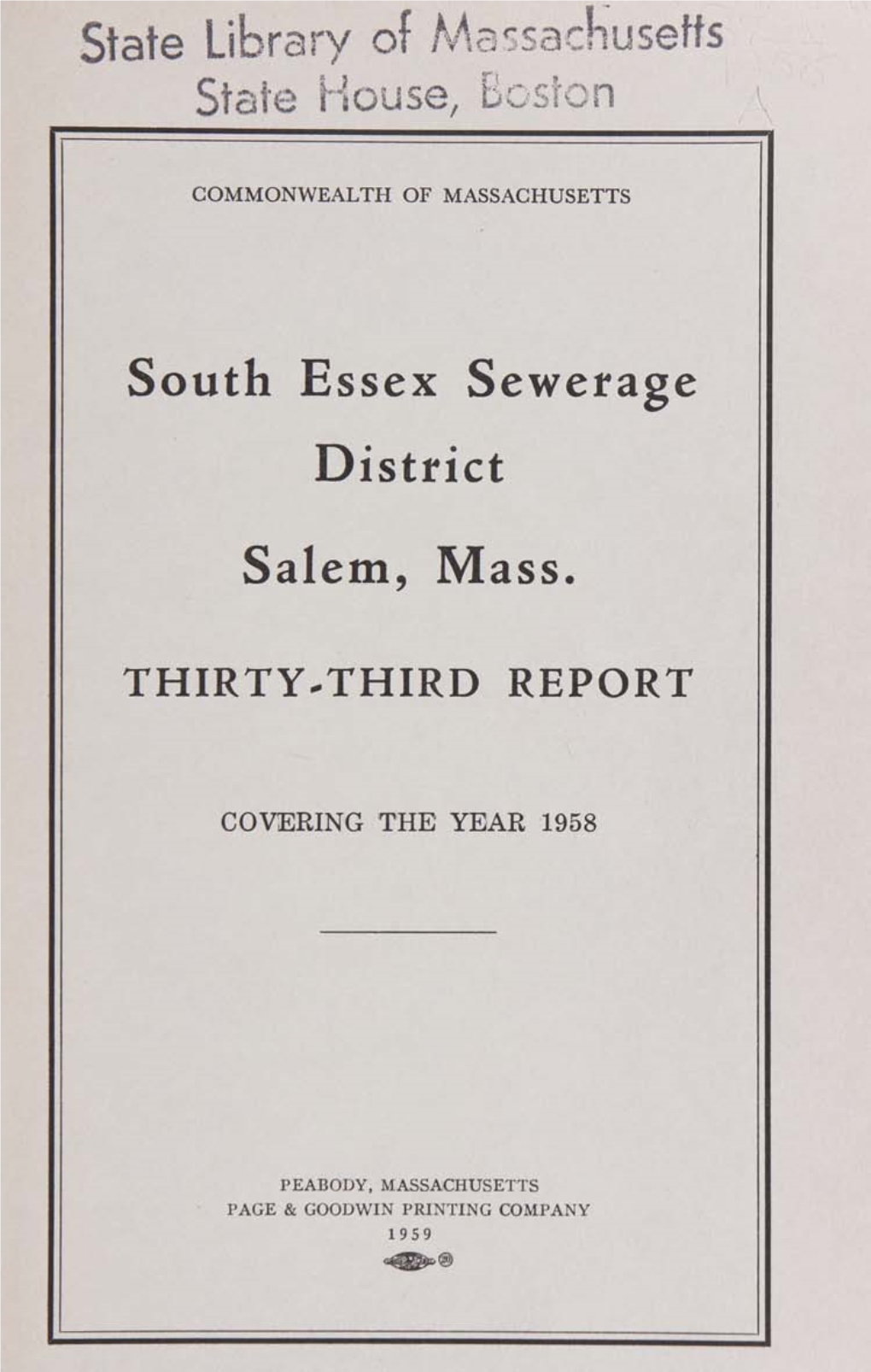 South Essex Sewerage District Salem, Mass