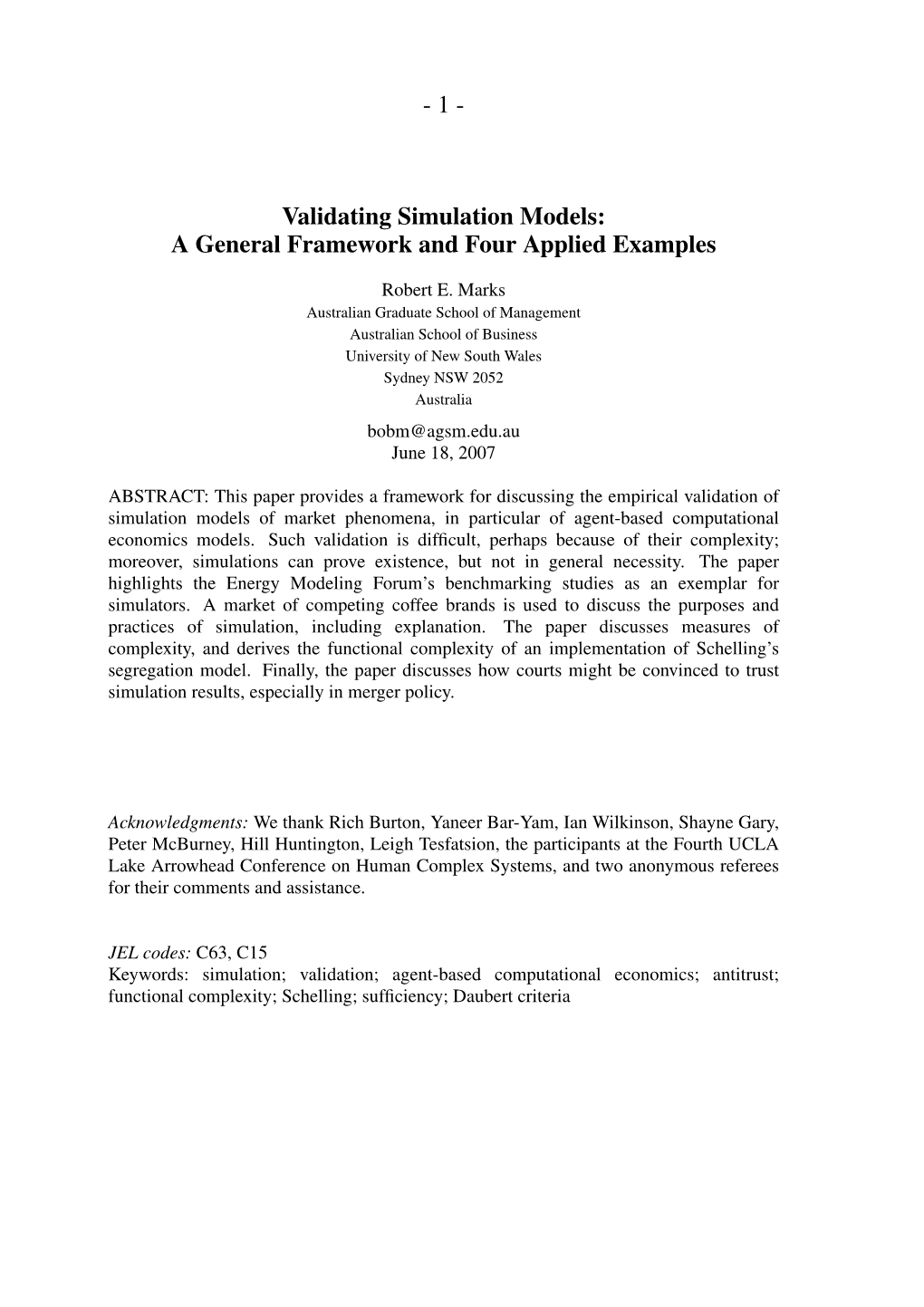 1- Validating Simulation Models: a General Framework and Four