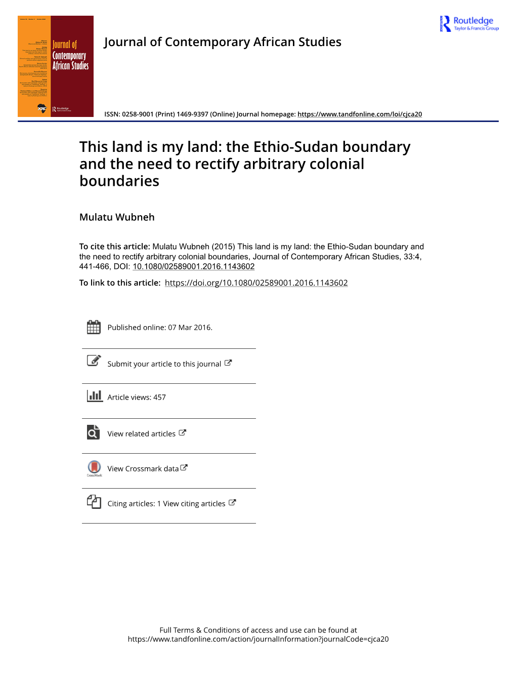The Ethio-Sudan Boundary and the Need to Rectify Arbitrary Colonial Boundaries