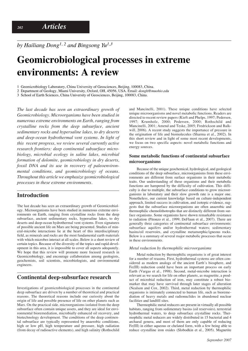 Geomicrobiological Processes in Extreme Environments: a Review