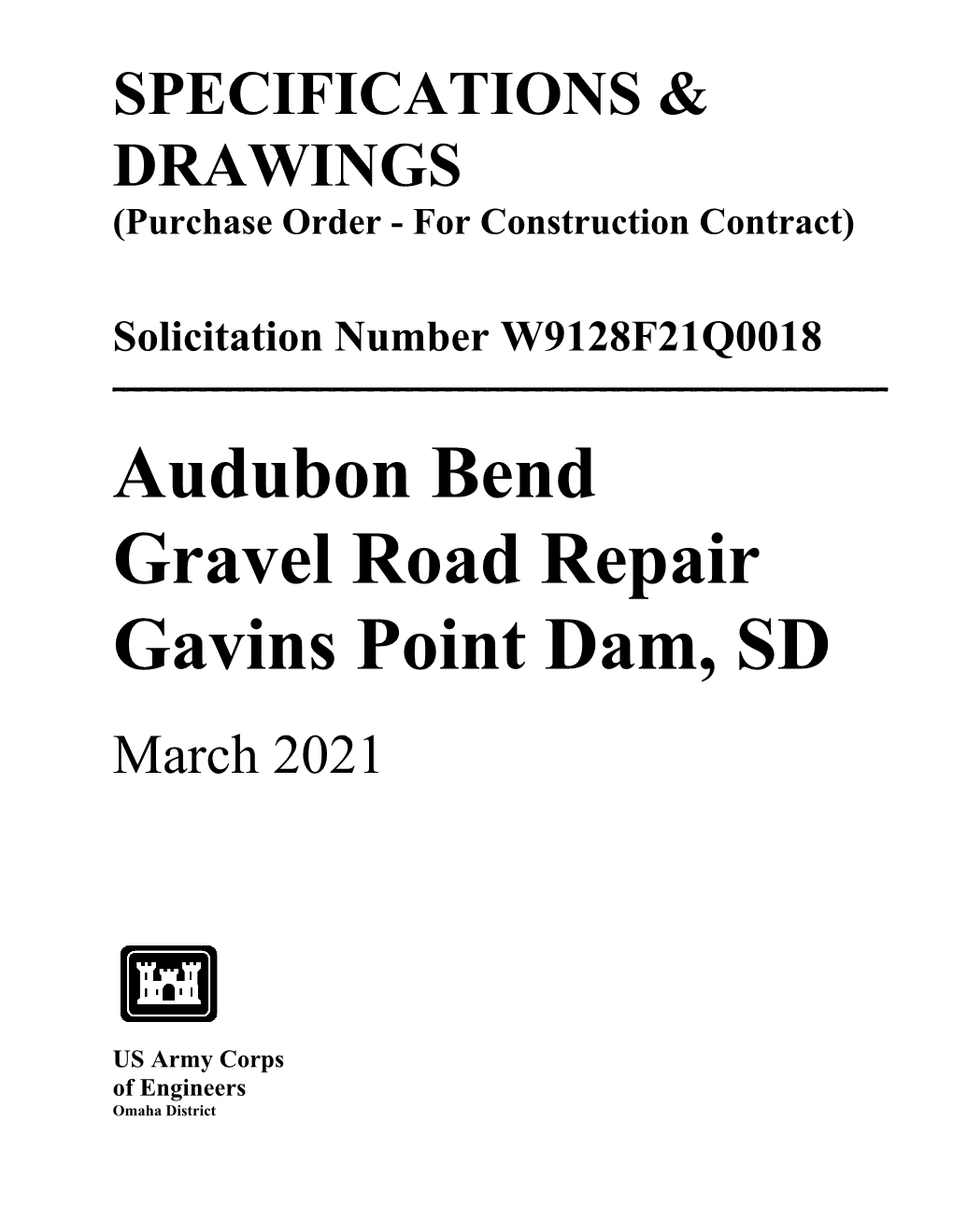 Audubon Bend Gravel Road Repair Gavins Point Dam, SD