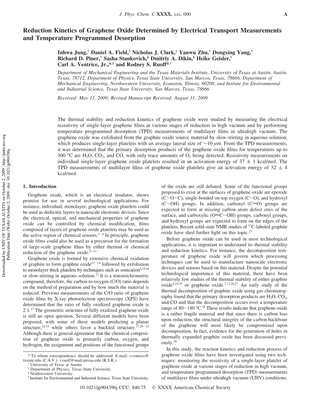 Reduction Kinetics of Graphene Oxide Determined by Electrical Transport Measurements and Temperature Programmed Desorption