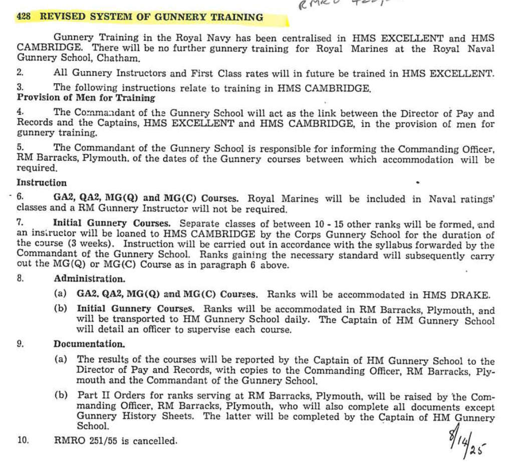 RMRO 428 Revised System of Gunnery Training