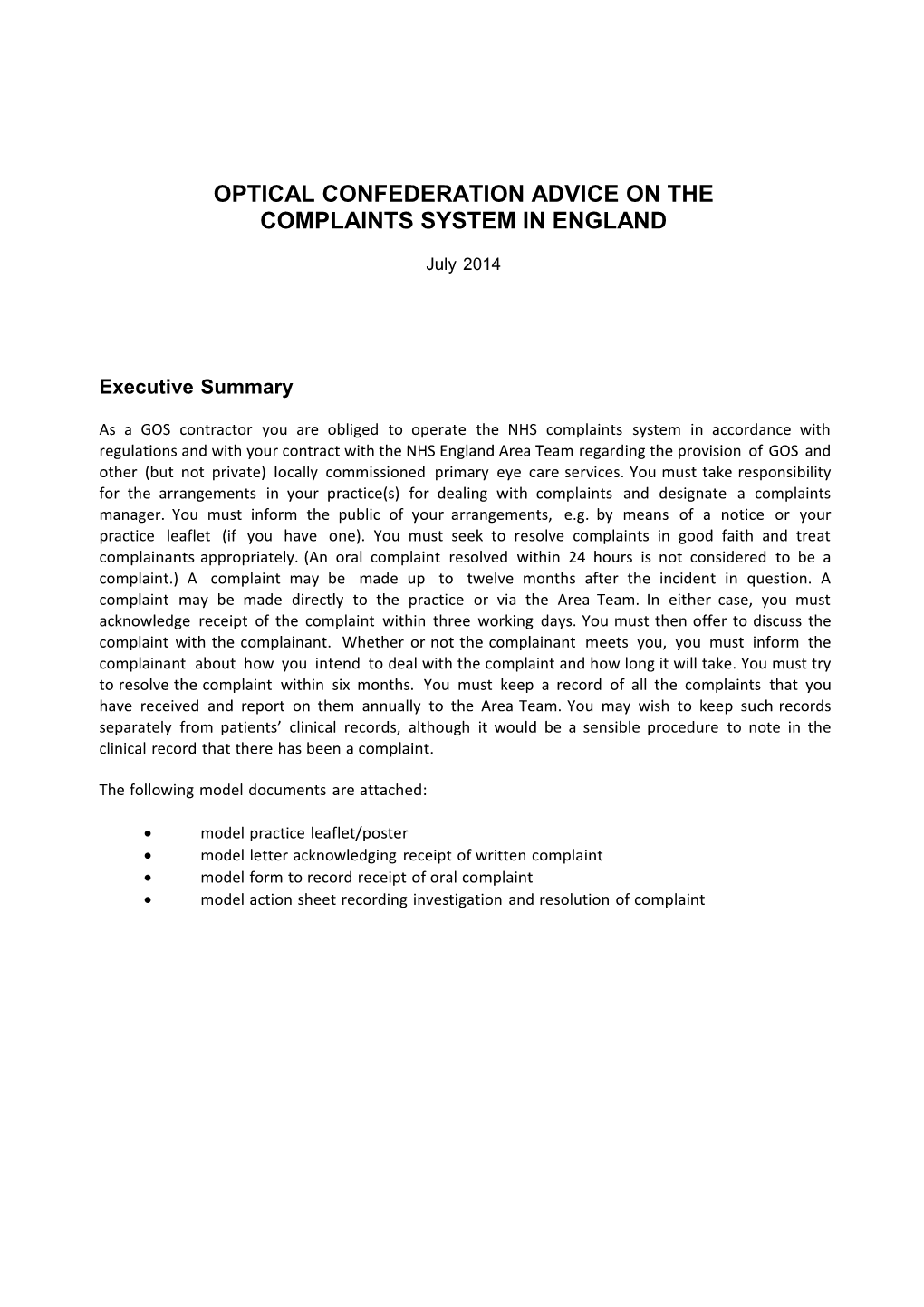 Joint Advice NHS Complaints System Update 260410