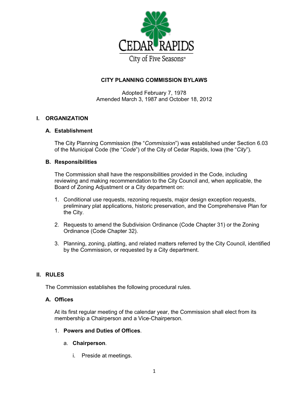 City Planning Commission Bylaws