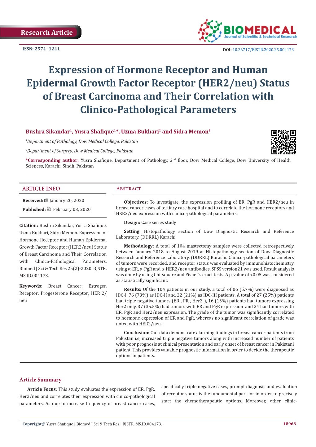 (HER2/Neu) Status of Breast Carcinoma and Their Correlation with Clinico-Pathological Parameters