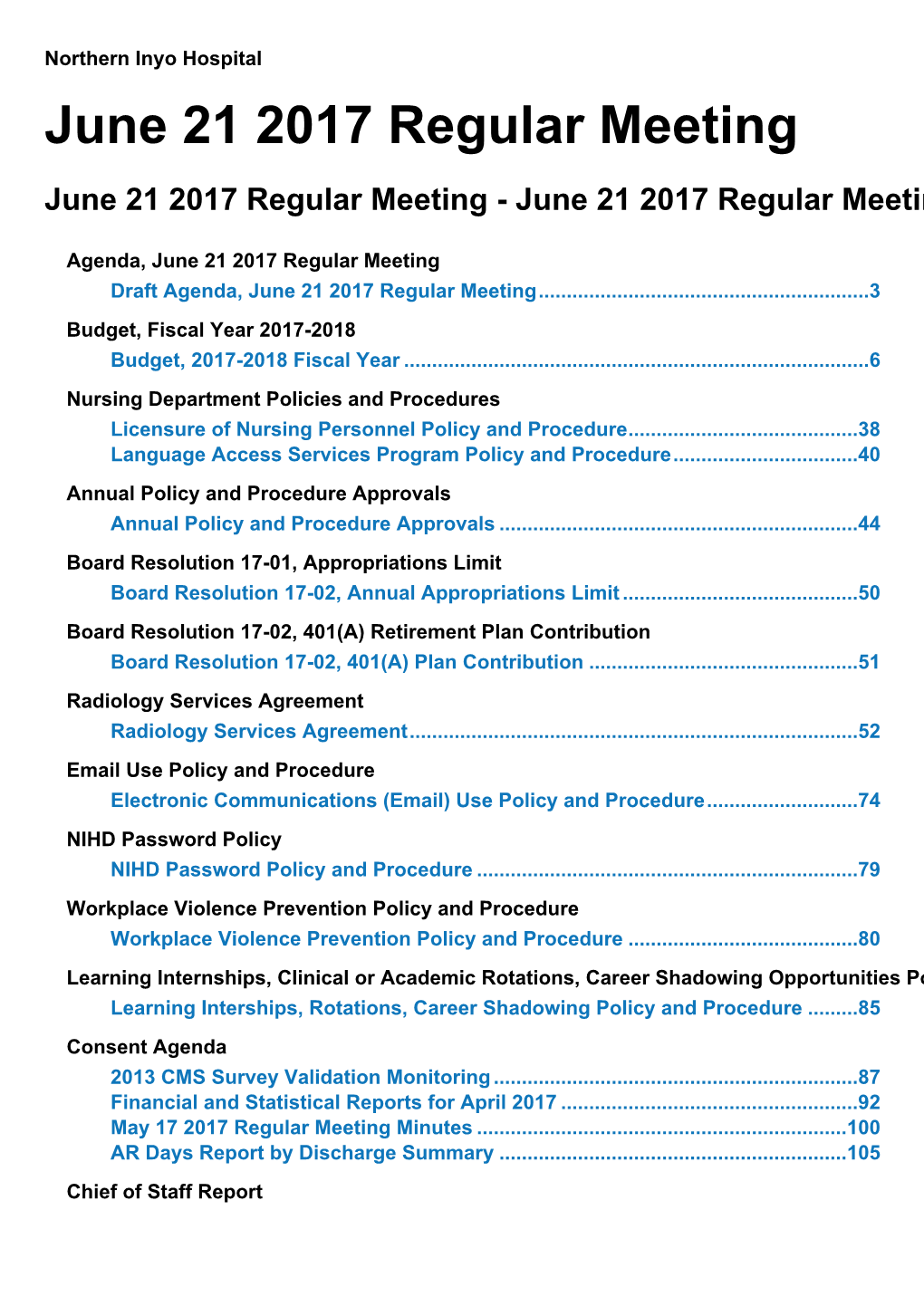 June 21 2017 Regular Meeting