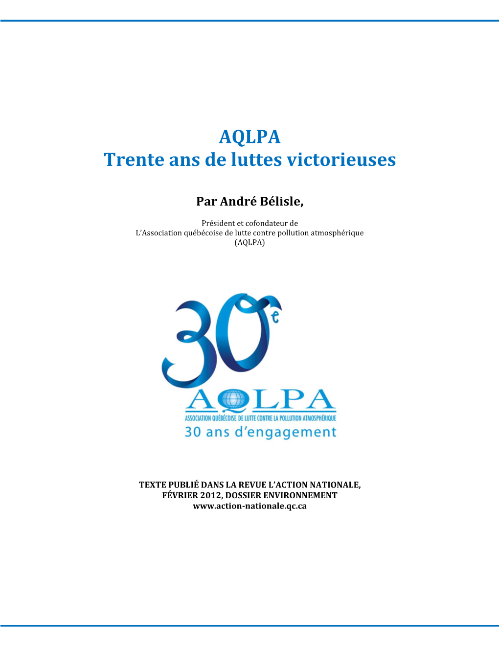 AQLPA Trente Ans De Luttes Victorieuses