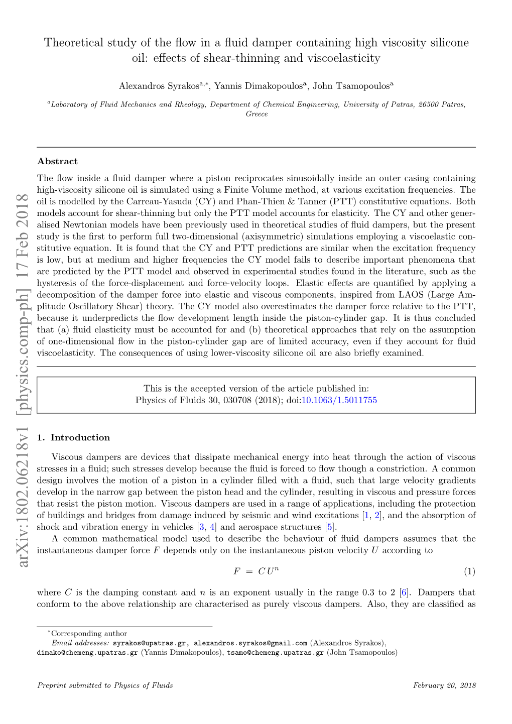 Theoretical Study of the Flow in a Fluid Damper Containing High Viscosity