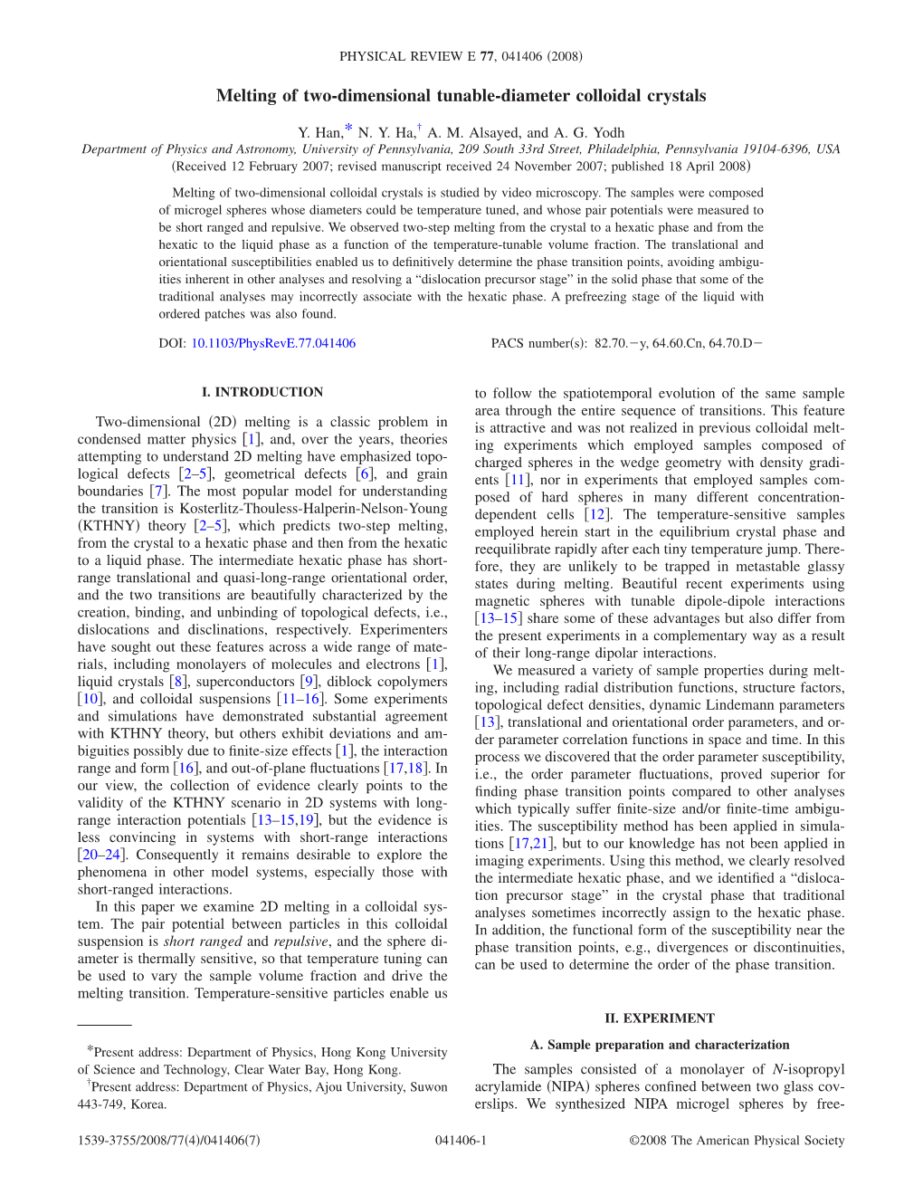 Melting of Two-Dimensional Tunable-Diameter Colloidal Crystals