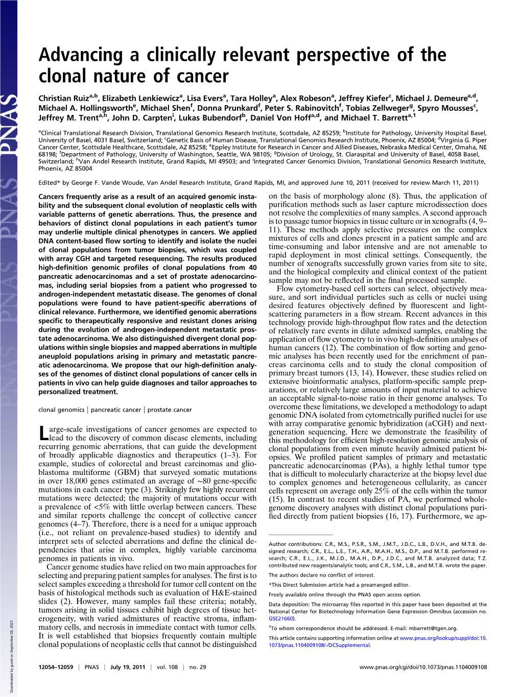 Advancing a Clinically Relevant Perspective of the Clonal Nature of Cancer