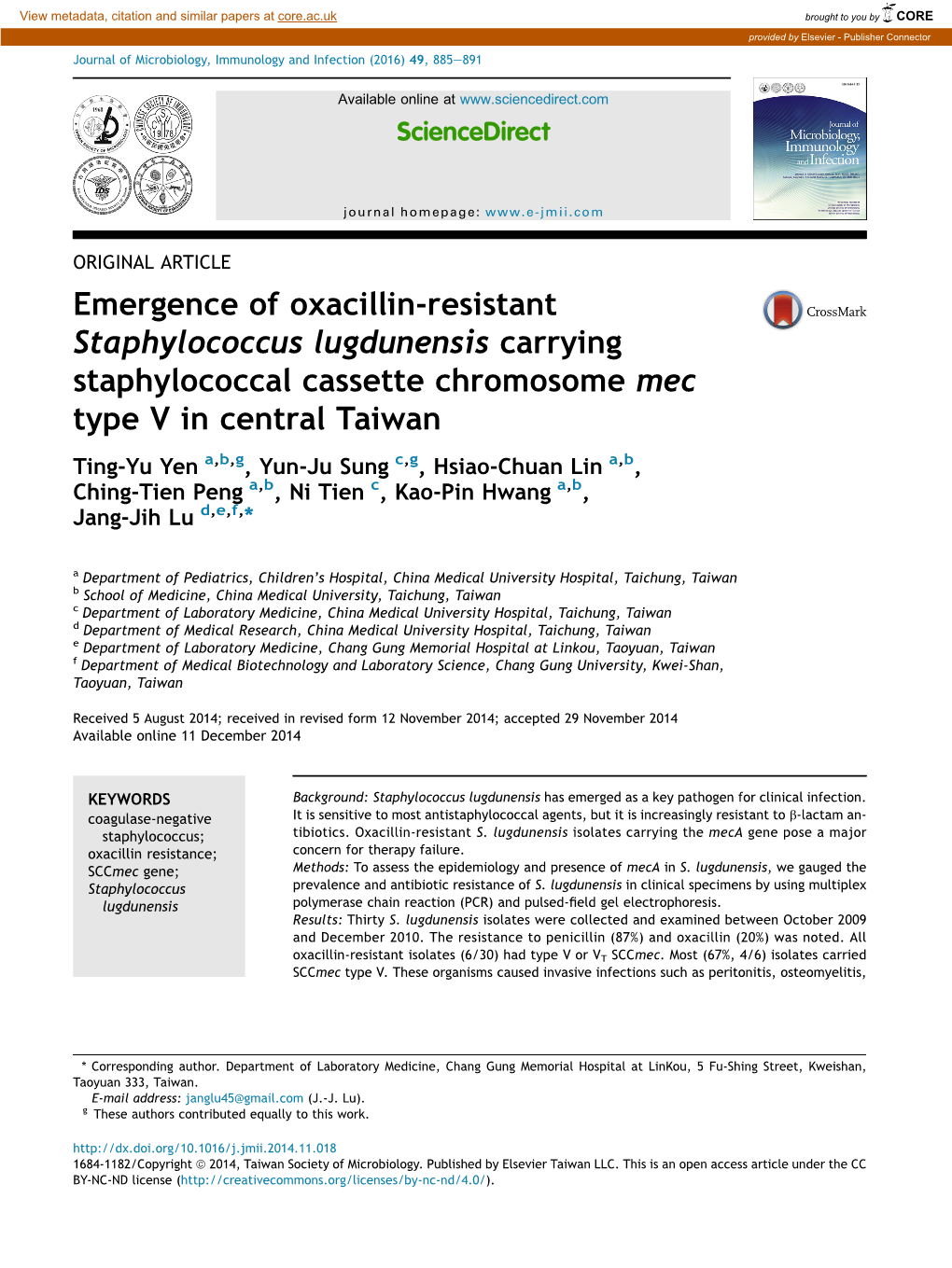 Emergence of Oxacillin-Resistant Staphylococcus Lugdunensis