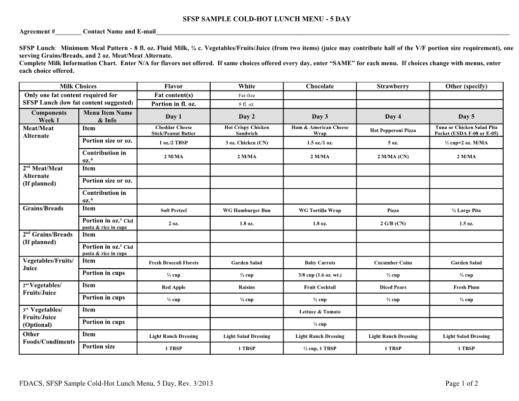 Traditional Breakfast Meal Pattern ( 5 Day) s1