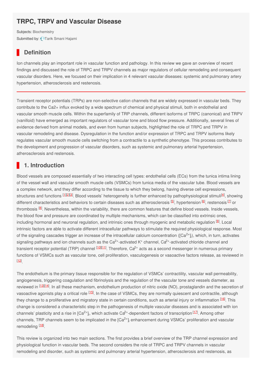 Trpc, Trpv and Vascular Disease | Encyclopedia