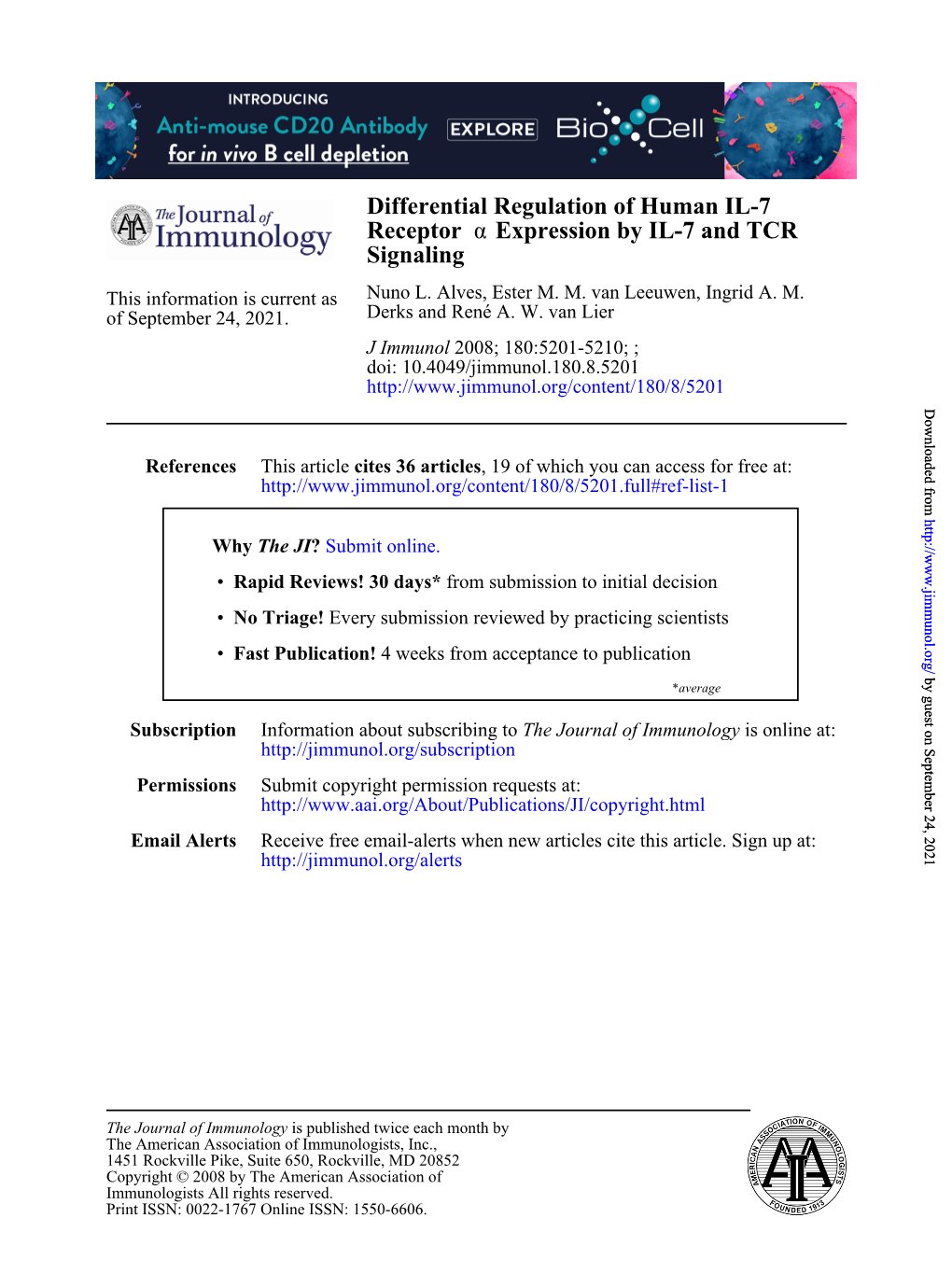 Signaling Expression by IL-7 and TCR Α Receptor Differential Regulation