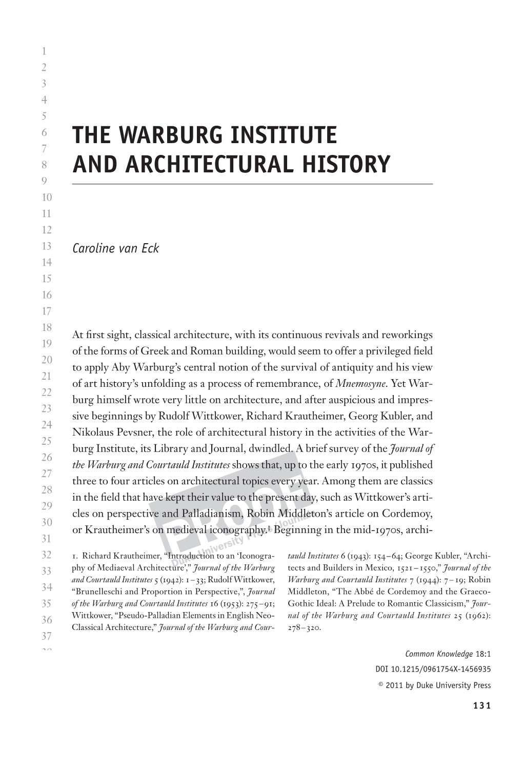 The Warburg Institute and Architectural History 133 CK181 11Vaneck 1Pp Sh.Indd 134 Part Part in Brink, and Claudia