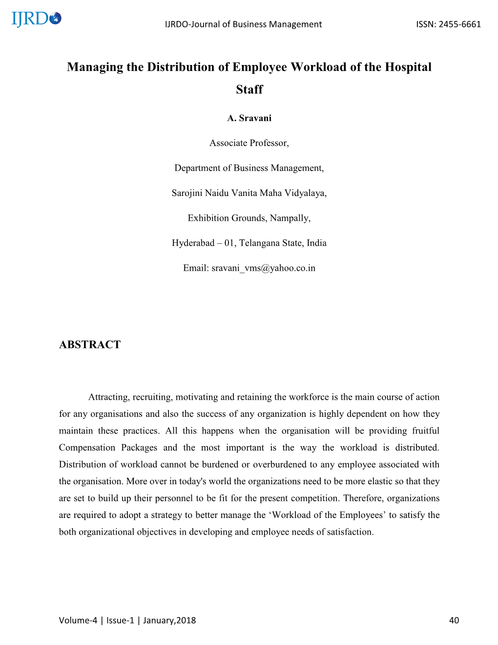 Managing the Distribution of Employee Workload of the Hospital Staff