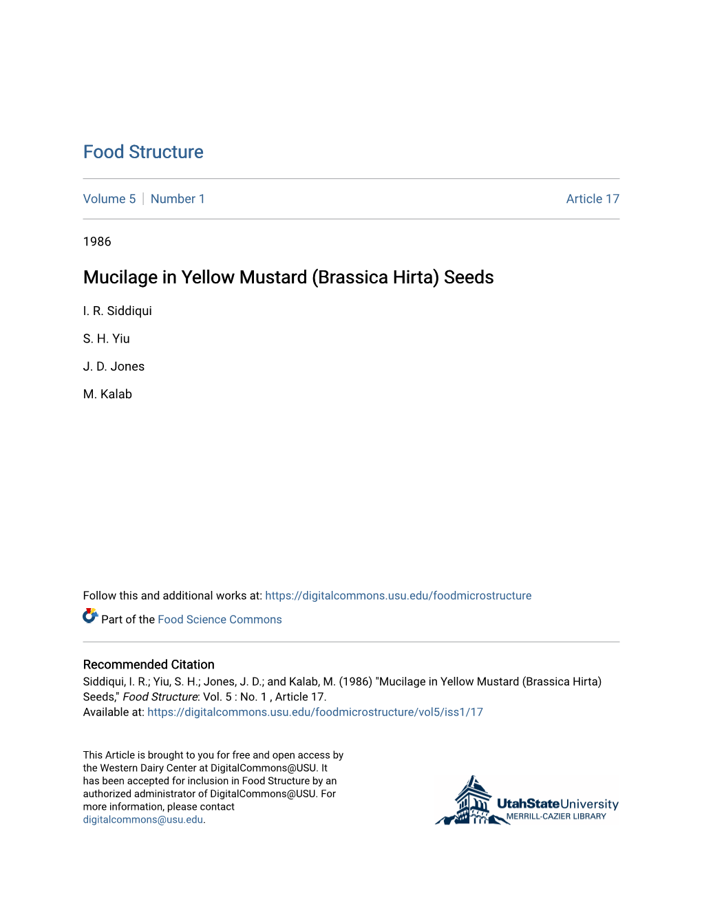 Mucilage in Yellow Mustard (Brassica Hirta) Seeds