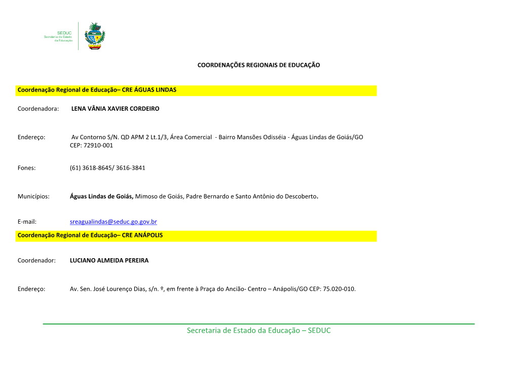 Coordenações Regionais De Educação