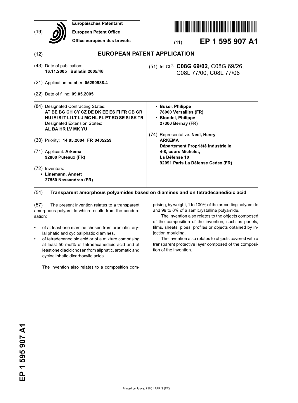 Transparent Amorphous Polyamides Based on Diamines and on Tetradecanedioic Acid