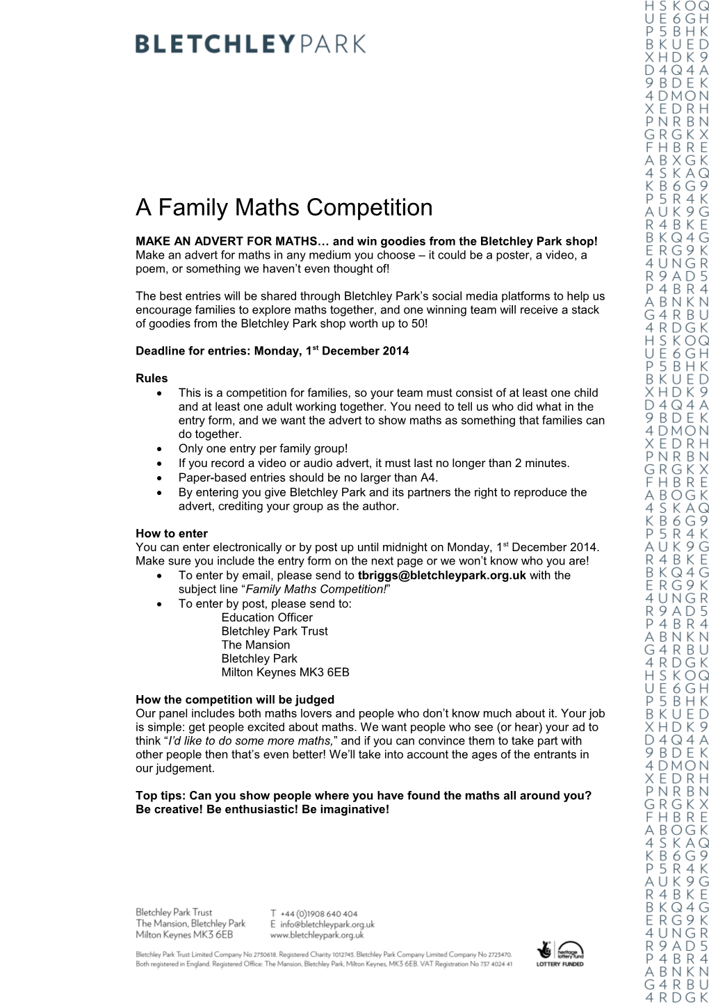 MAKE an ADVERT for MATHS and Win Goodies from the Bletchley Park Shop!