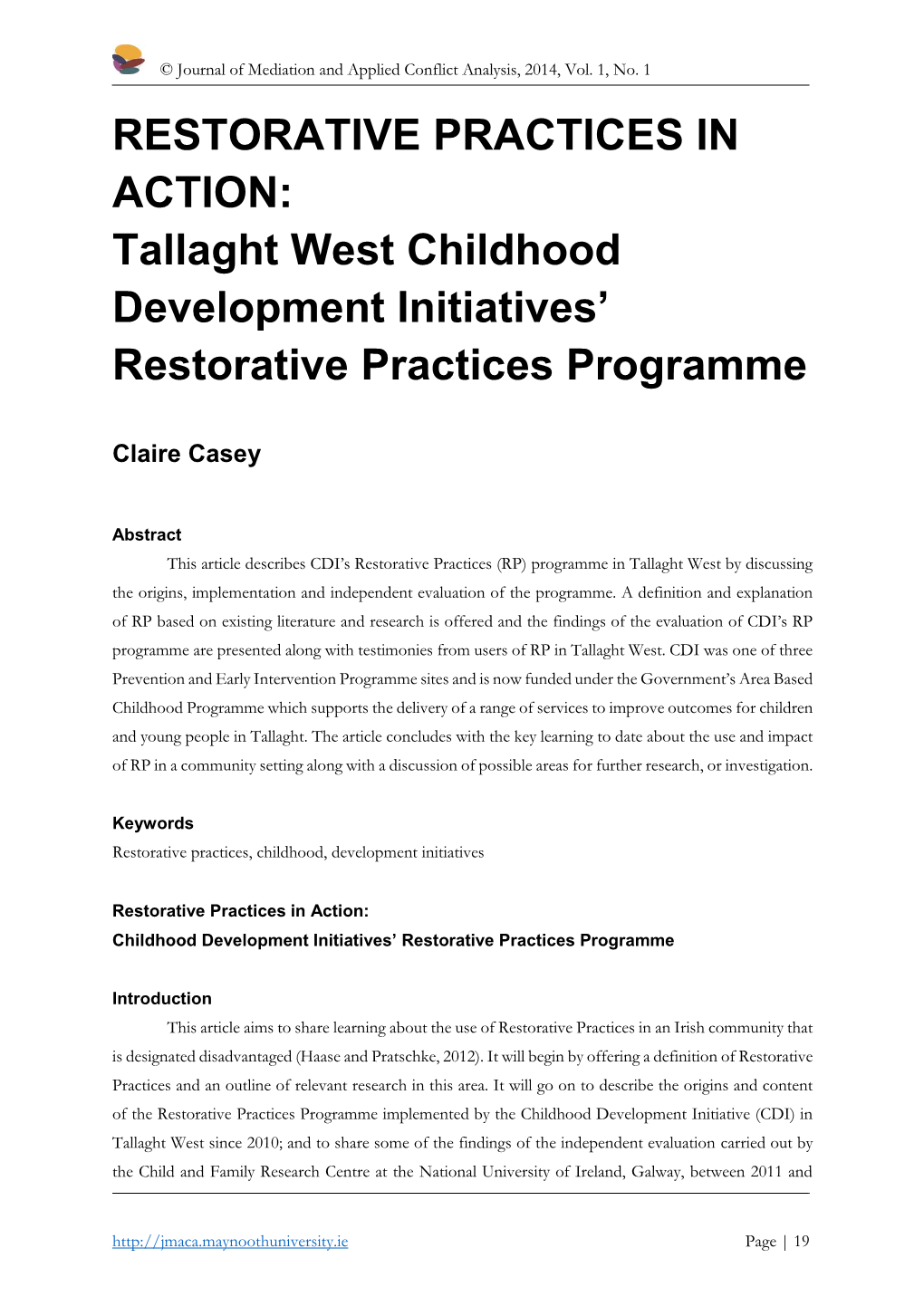 Tallaght West Childhood Development Initiatives' Restorative Practices Programme