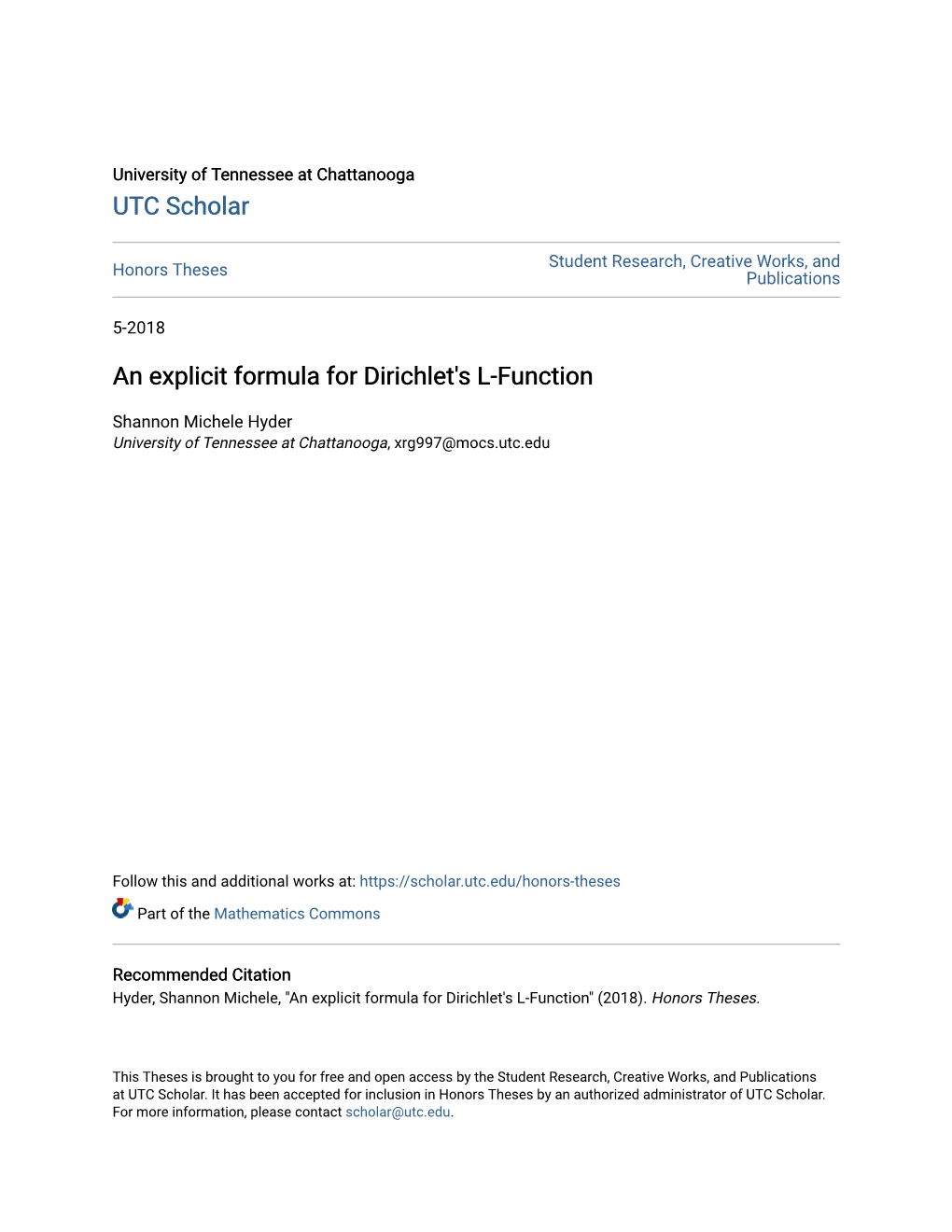 An Explicit Formula for Dirichlet's L-Function