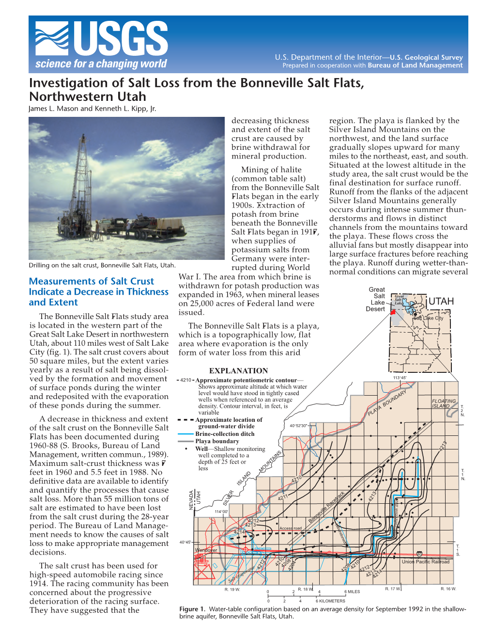 Investigation of Salt Loss from the Bonneville Salt Flats, Northwestern Utah James L