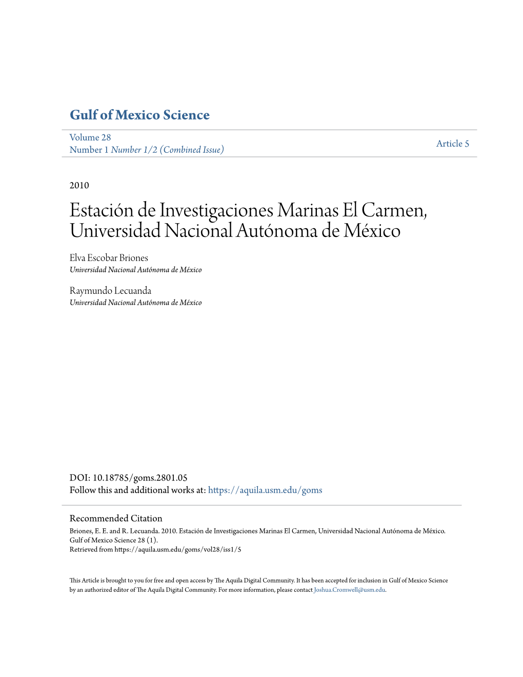 Estaciã³n De Investigaciones Marinas El Carmen, Universidad Nacional