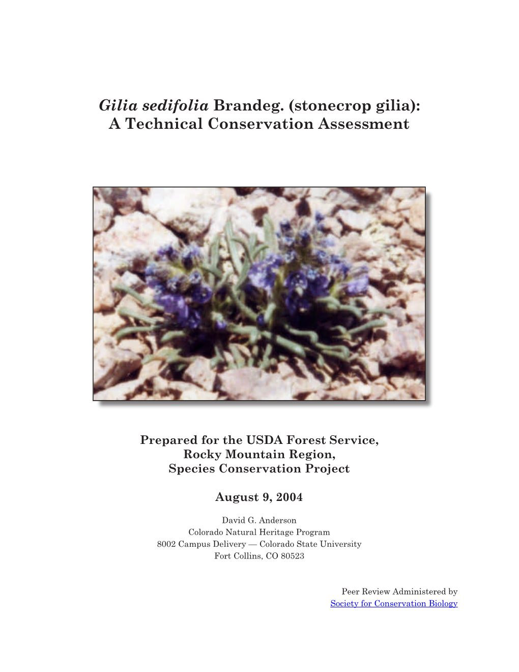 Gilia Sedifolia Brandeg. (Stonecrop Gilia): a Technical Conservation Assessment
