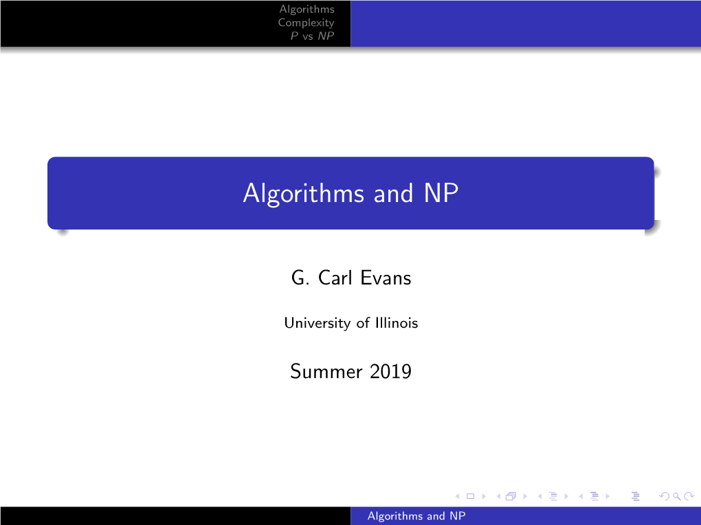 Algorithms and NP