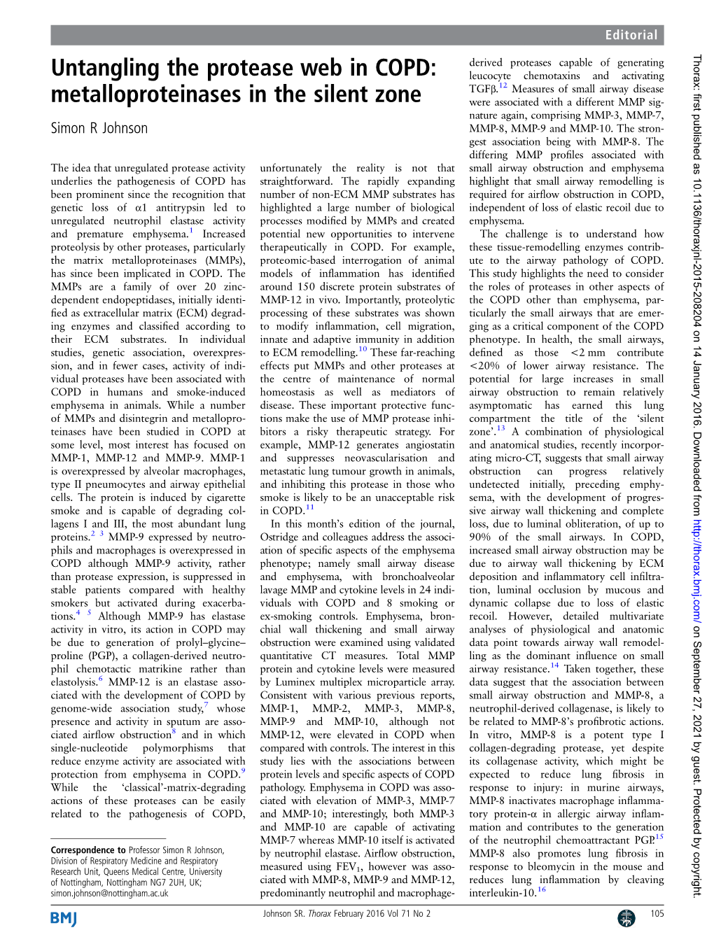 Untangling the Protease Web in COPD: Metalloproteinases in the Silent Zone