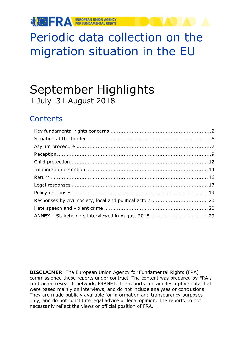 Periodic Data Collection on the Migration Situation in the EU