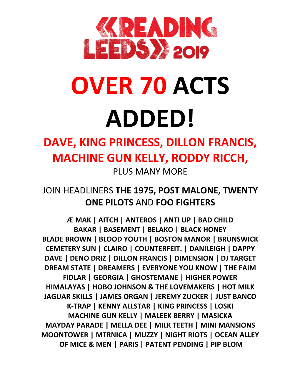 Over 70 Acts Added! Dave, King Princess, Dillon Francis