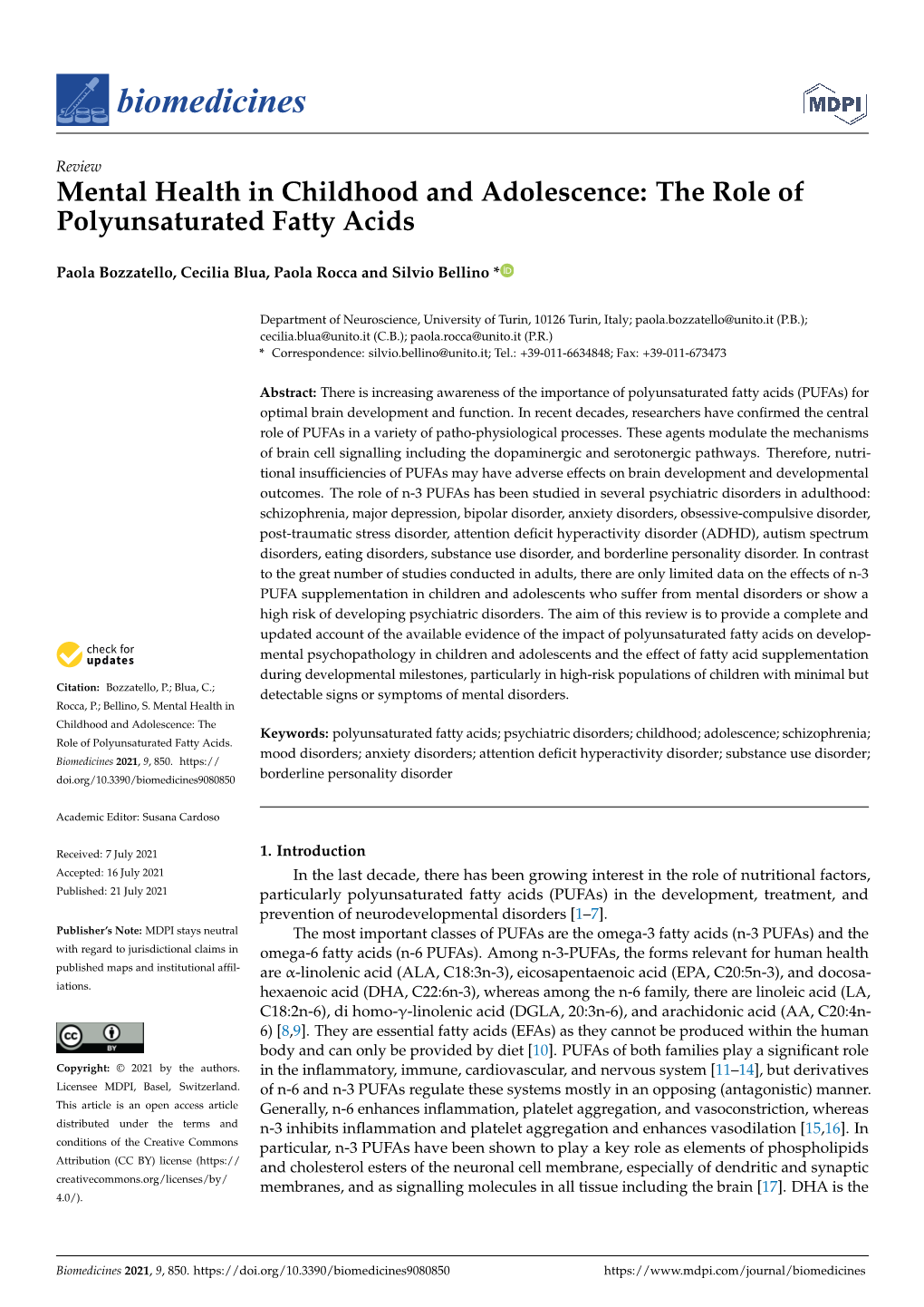 The Role of Polyunsaturated Fatty Acids